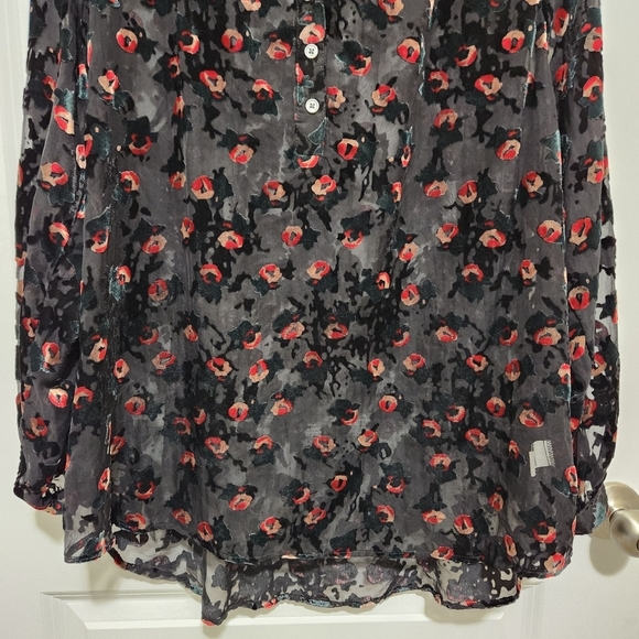 Cafe Marrakesh Women's L Sheer Velvet Burnout Floral Blouse Whimsigoth Feminine - Picture 4 of 8